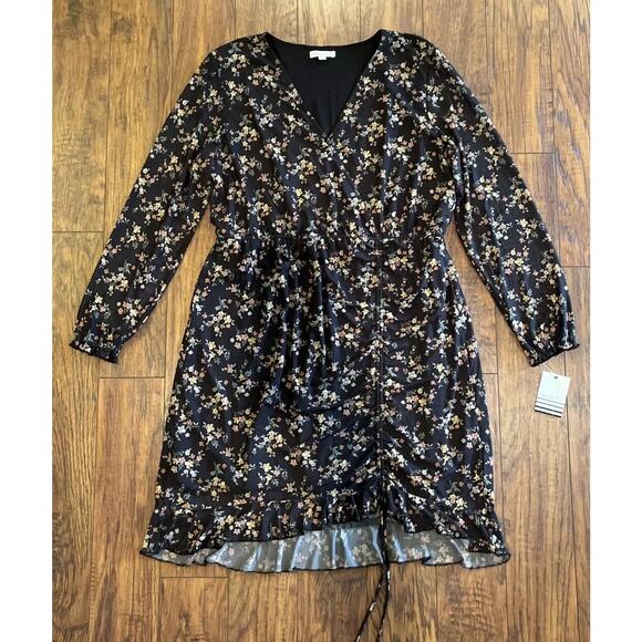 ROE Dresses & Skirts - NEW Ophelia Roe Women’s Long Sleeve Black Floral Bodycon Surplice Dress Size XL